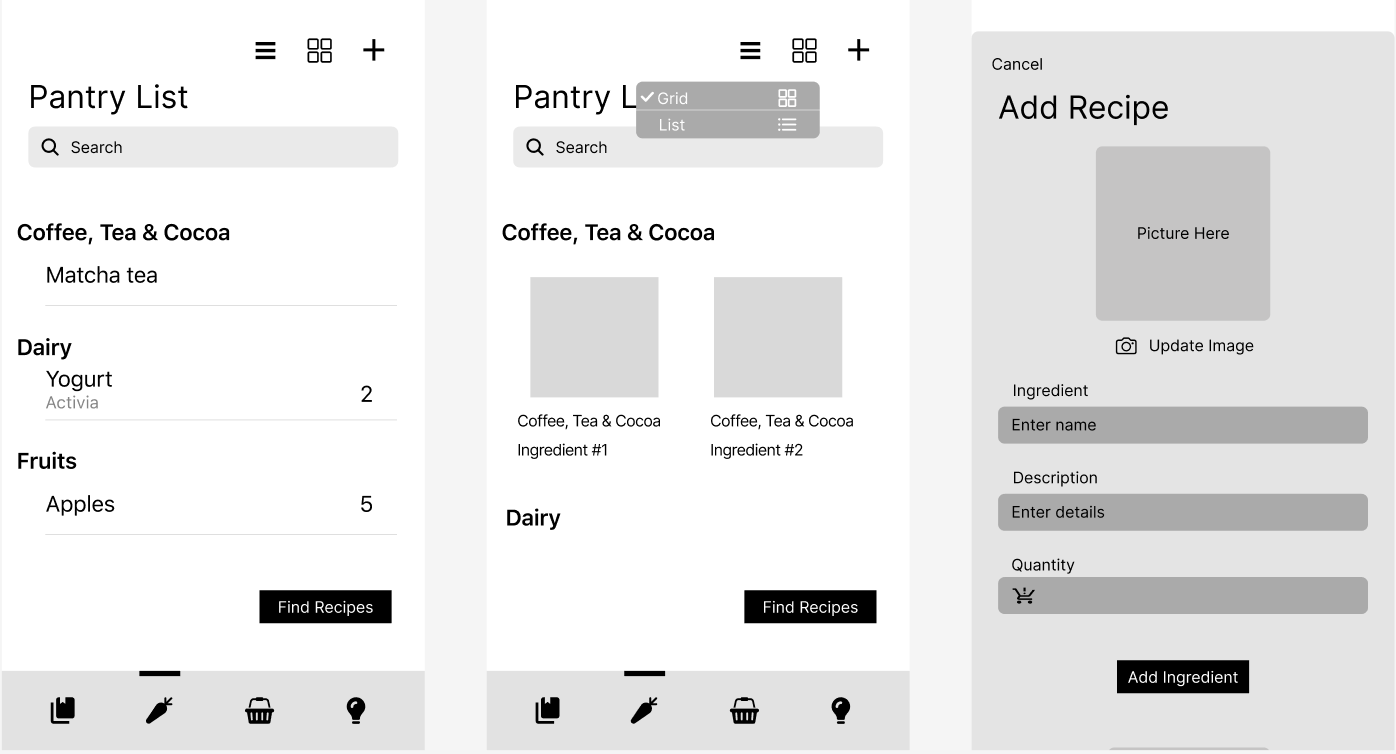 Figma frame of Cookin' recipes list