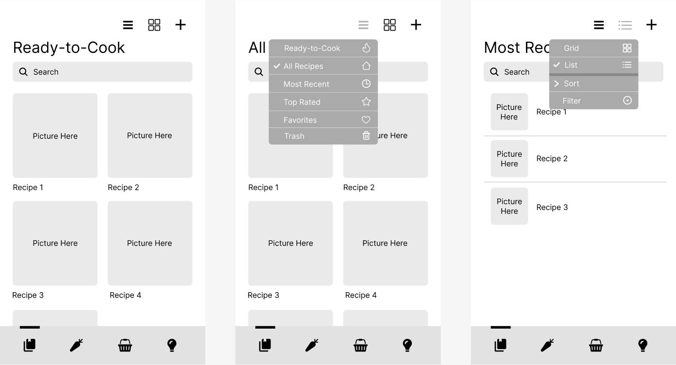 Figma frame of Cookin' recipes list